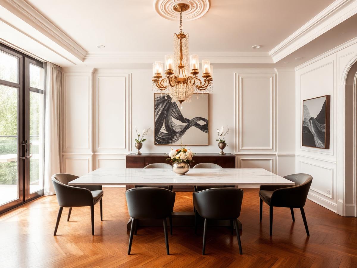 Elegant dining room with statement chandelier
